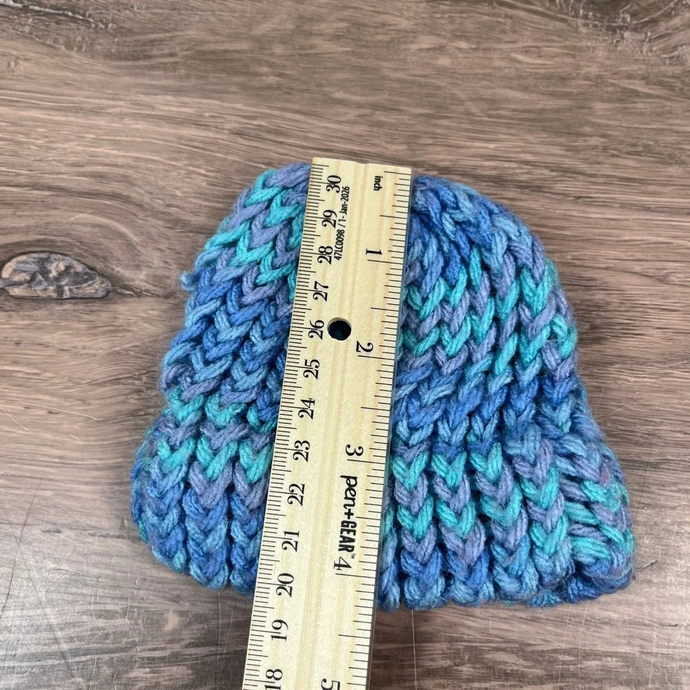 Handmade Beanie Set Baby Blue White Knit Crochet Winter Hats 3pk